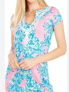 Lilly Pulitzer Women Pink with Blue Tropical Print Mini Dress Size S